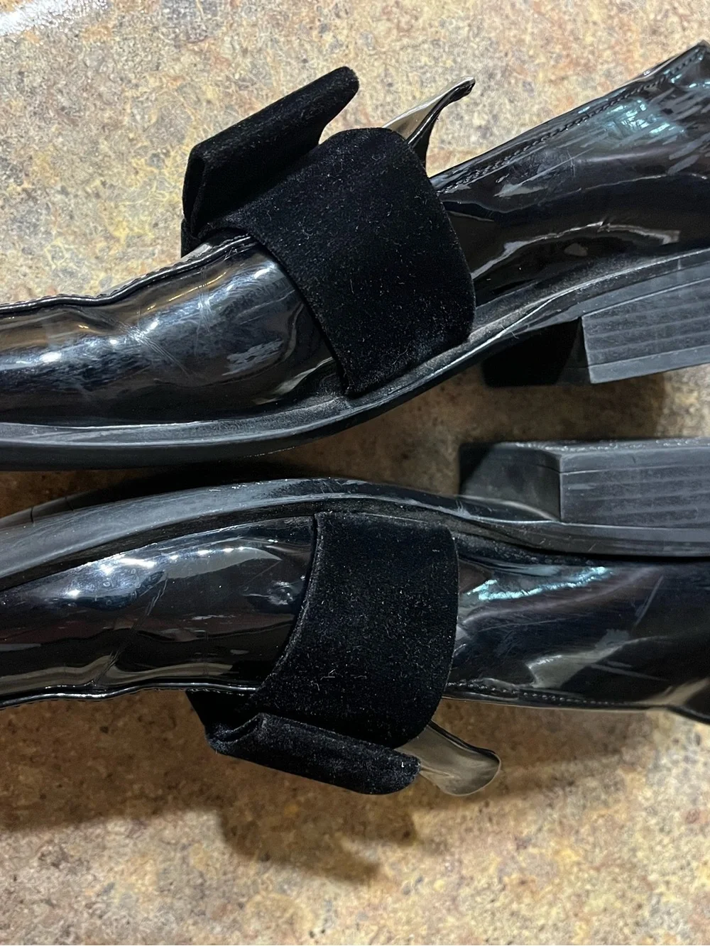 ZARA Trafaluc Black Patent Velvet Bow Loafers EU 41 US 10 Y2K Preppy Wedding